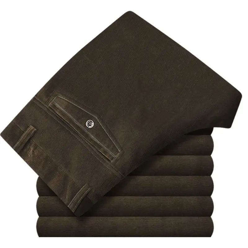 Business Casual Men Corduroy Pants Autumn Winter New Solid Zipper Pockets Simplicity Fashion Loose Thicken Straight Trousers