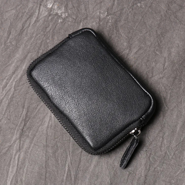 Genuine Leather Suitable for Men Women Pocket Wallets Mini Zipper Small Purses Retro Key Holder Money Bag Coin Change Purse.