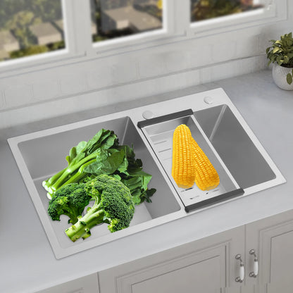 Bymaocar 78 * 43 * 21 cm Edelstahl-Küchenspüle, Doppelschüssel-Küchenspüle, Küchenspüle mit Abflusskorb