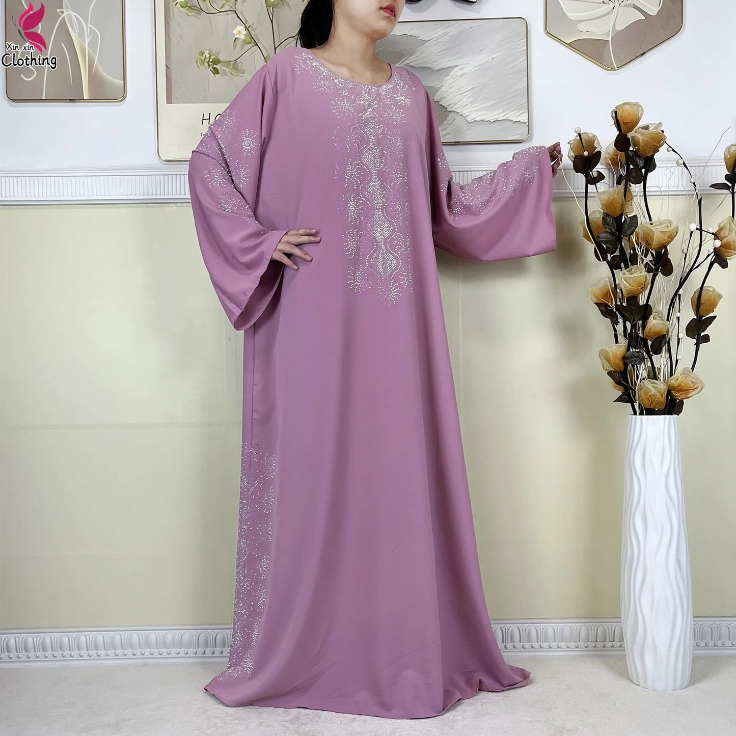 2025New High-Quality Dubai Muslim Abaya for Women Dress Islamic Turkey Femme Clothing Long Sleeve Loose African Dress With Scarf.