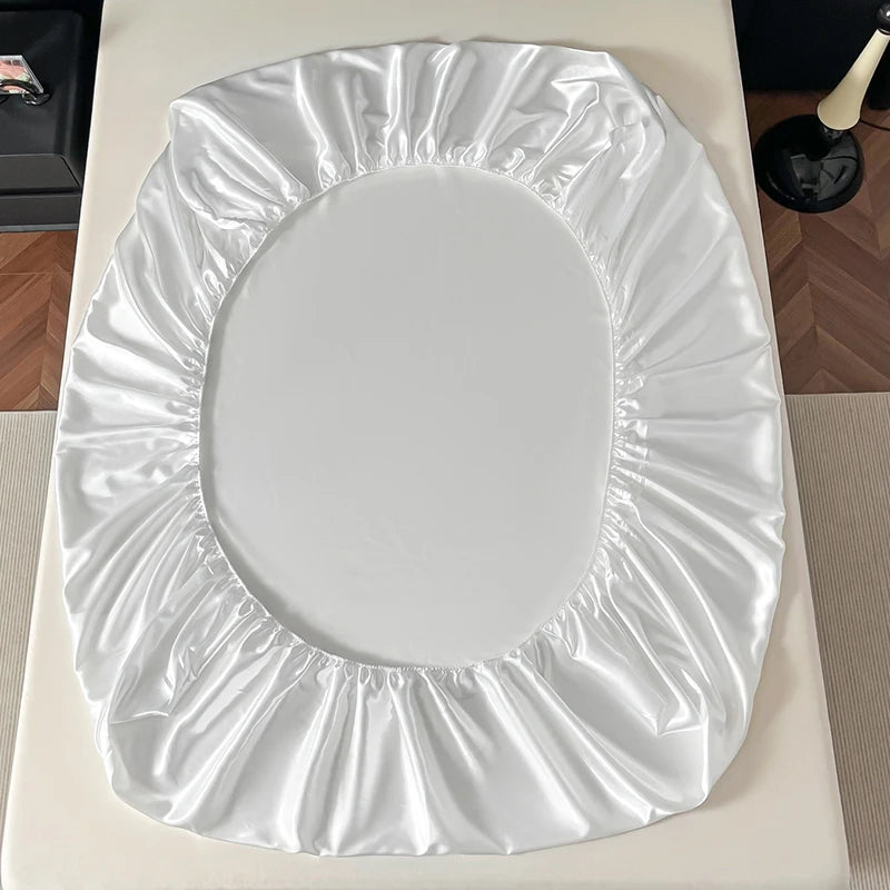 Satin Elastic Fitted Sheet Solid Mattress Cover 360 Band Bed Sheet for Single Double Couple King Queen Full Twin Bedsheet.