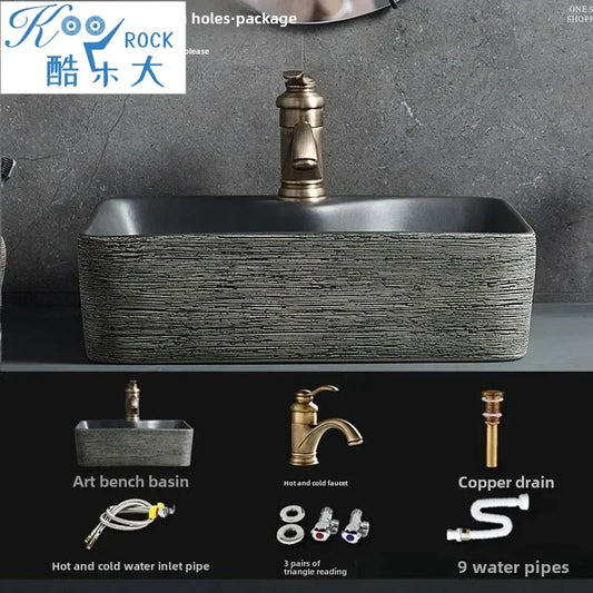 Jingdezhen Keramikgefäßwaschbecken – handgefertigtes rustikales Schwarz- und Sandkunstwaschbecken mit Spritzschutz-Design für den Badezimmer-Waschtisch individuell anpassbar
