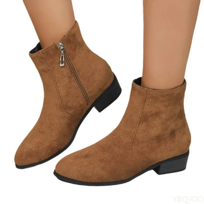 Fashionable versatile short boots Elegant women shoes autumn winter pointed toe thick heel casual comfortable high-heeled boots.