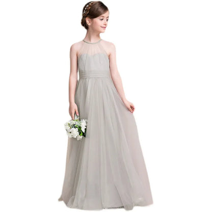 Formelle Kleidung für Kinder, hochwertiges graues Mädchen-Geigen-Performance-Kleid, große Kinder, Orchester-Host-Kleid, Blumenmädchen, Frühling und Herbst.