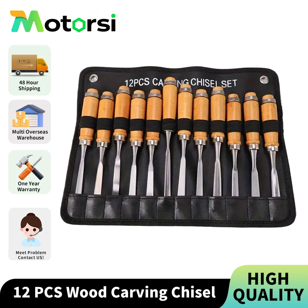 Motorsi 12PCs Holz Carving Meißel Holz Hand Werkzeug Set Carving Messer Set Holz Carving Bau Zimmerei Werkzeuge