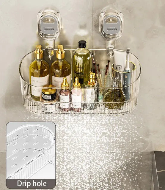 Saugnapf-Aufbewahrungsregal für Badezimmer, stanzfreie, an der Wand montierte Aufbewahrungsbox, kann abnehmbar werden, leerer Aufbewahrungskorb für Toilettenspüle