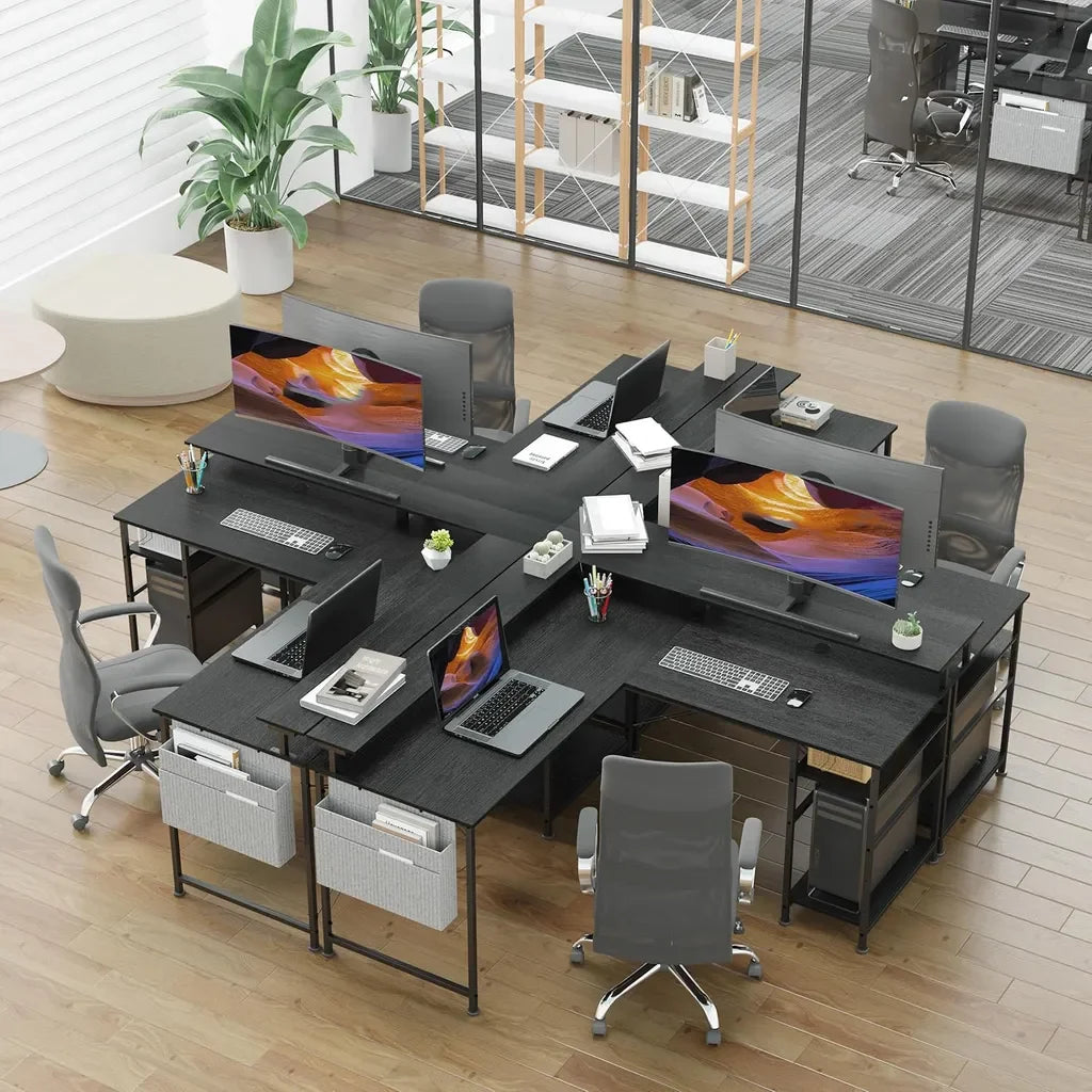 COSYHOMES - L-förmiger Computertisch, 2-stufiger, mit EU-Steckdose & RGB-Beleuchtung, 140x140x85cm