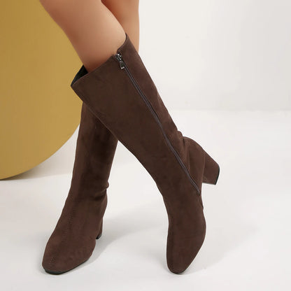 Women Boots Autumn Winter Elastic Slimming Knee-High Boots Fashion Pointed Toe Thick Heel Shoes Woman Side Zipper Casual Botas.