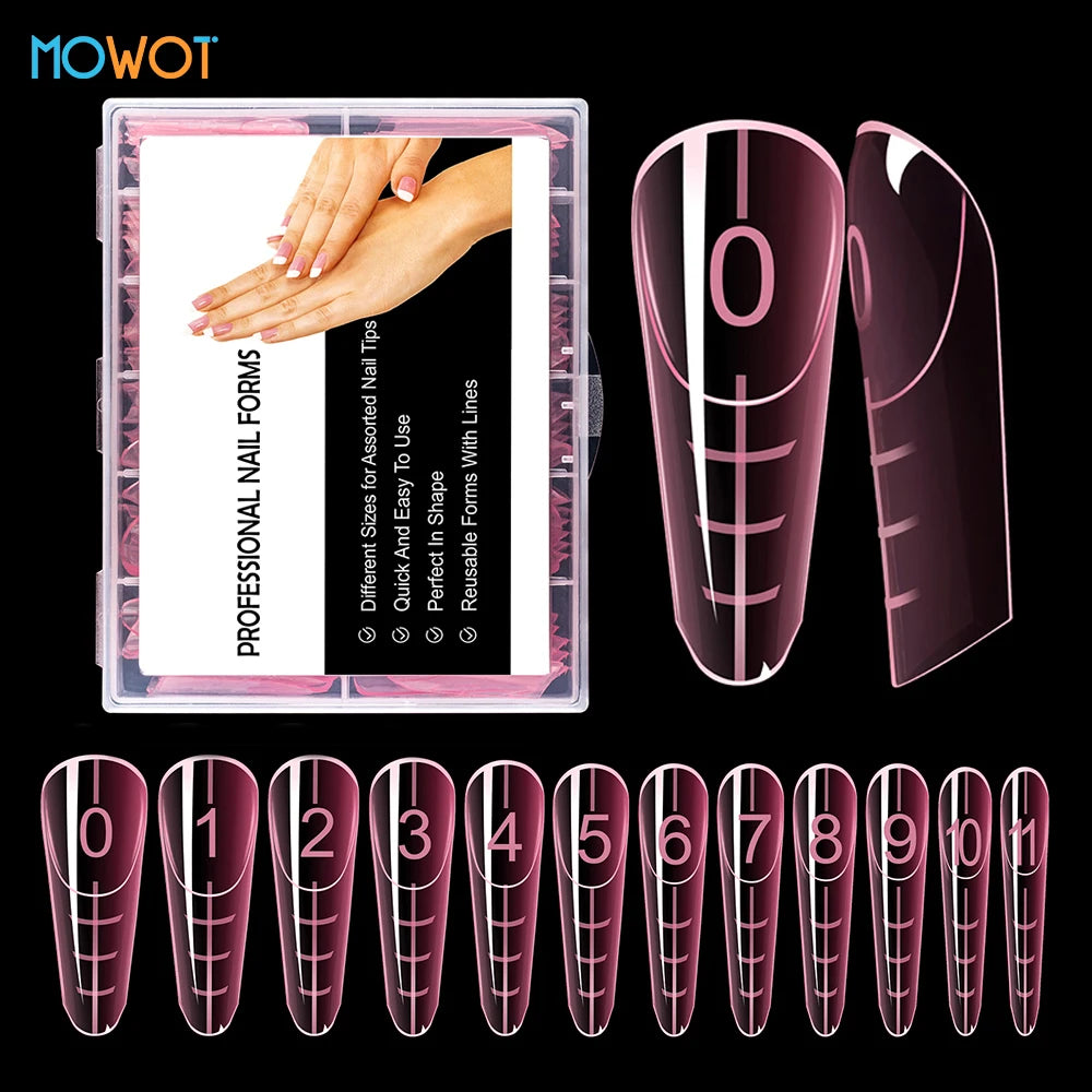 MOWOT 120pcs New French Nail Dual Forms with Rim Inside Quick Building Gel Mold Full Cover Extension Top False Tips Nail Forms.