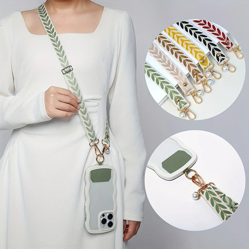 Universal Adjustable Mobile Phone Lanyard for Women Crossbody Single Shoulder Neck Strap Pearl Pendant Hanging Anti Loss Rope.