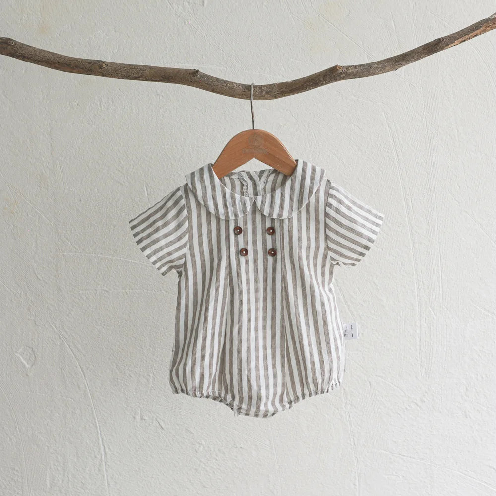 Sommer Kleinkind Kinder Streifen Body Jungen Lose Turndown Kragen Overall Mädchen Baby Dünne Crawlwear Onesie Kleidung Ein Stück