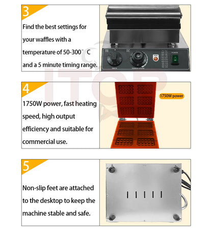 ITOP Commercial Electric Waffle Machine Sandwich Plum Crisp Donut Maker Food Shaper French Waffle Maker Non-stick Coating