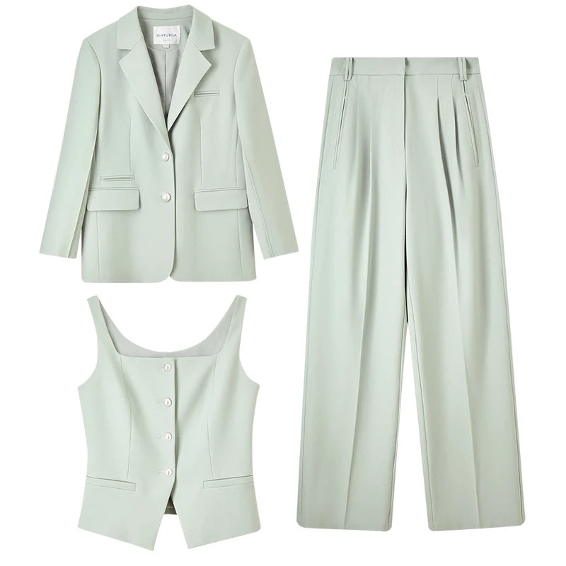 SENTUBILA 3 Piece Blazer Pant Suit Sets Women 2025 Autumn Suit Jacket Waistcoat Dress Pant Office Outfit Matching Set 141Z53565.