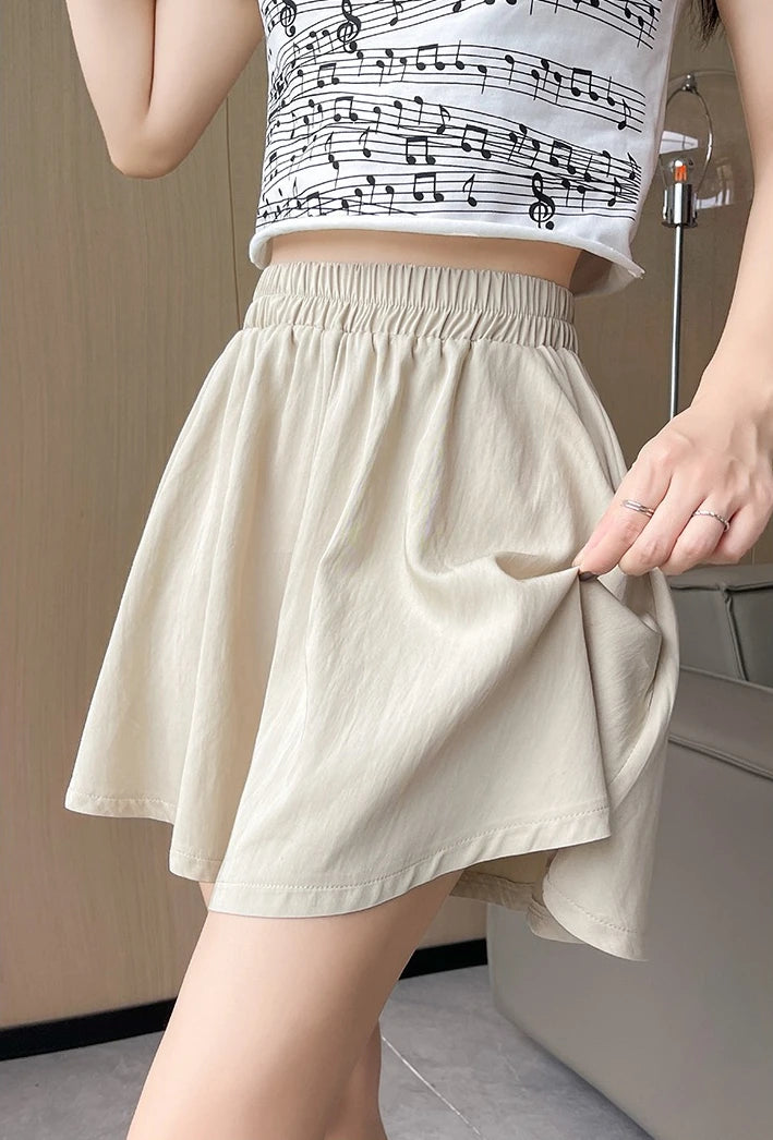 Women Quick Dry Sporty Short Pants Summer Thin Pleated Shorts Skirts High Waist A- Line Five Quarter Pants Cool Wide Leg Pants
