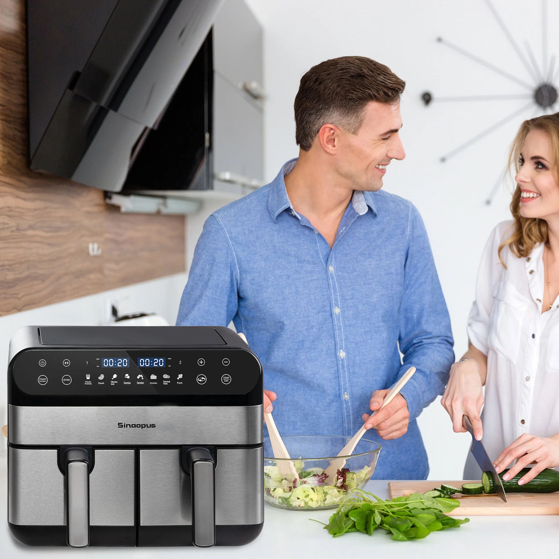 10L Hot Air Fryer Dual Basket for Easy Fry Touchscreen 2400w Electric Hot Fryer Oven Adjustable Time 8 Cooking Functions.