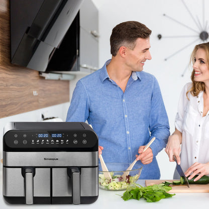 10L Hot Air Fryer Dual Basket for Easy Fry Touchscreen 2400w Electric Hot Fryer Oven Adjustable Time 8 Cooking Functions.