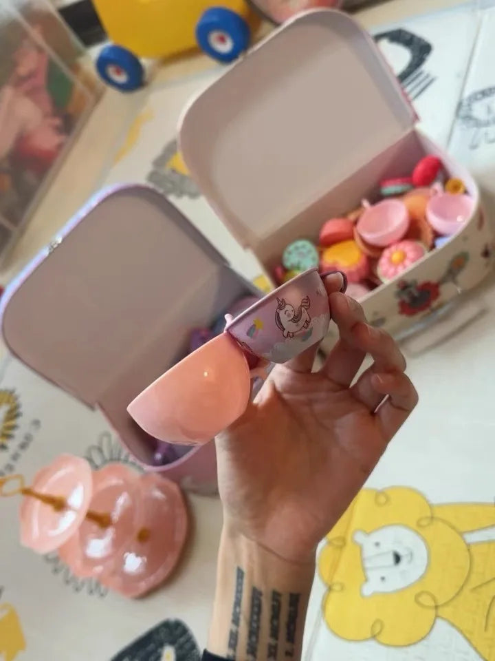 Kids Tea Party Set For Little Girls Mermaid Gift Pretend Toy Tin Tea Set Princess Tea Time Kitchen Pretend Play Tea Set Gift