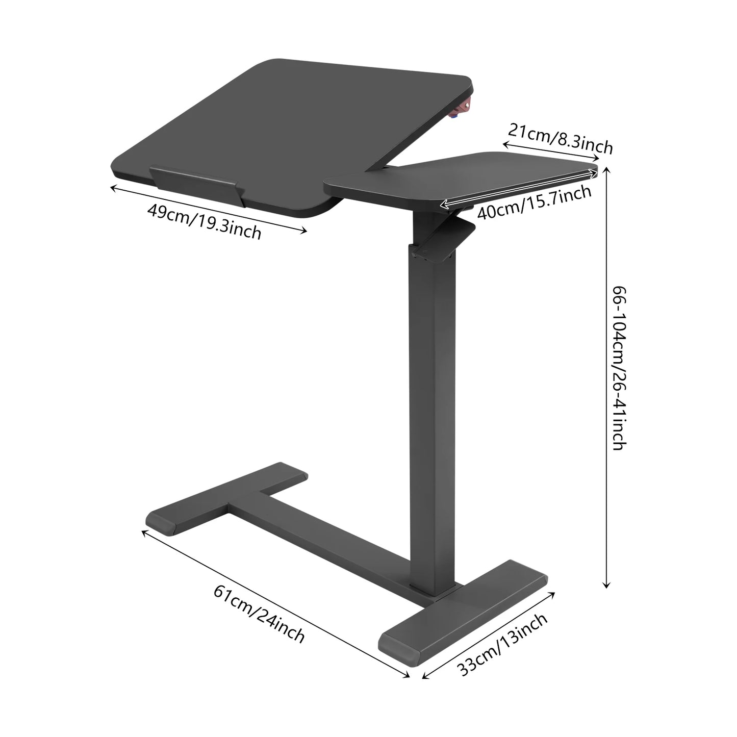 Mobiler Stehschreibtisch mit Tablettplatte, höhenverstellbar, 26–41 Zoll, drehbar, 40 kg belastbar, versteckte Räder für Home-Office-Laptops