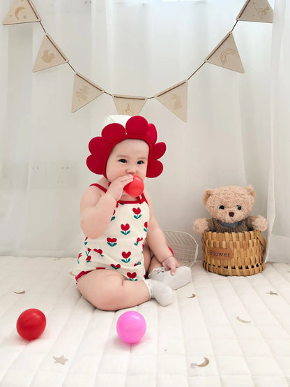 Baby Ein Stück Kleidung 2025, Sommer Koreanische Baby Body Ins Blume Voll Gedruckt Baby Sling Klettern Kleidung Mit Hut