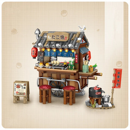 Street View Series Building blocks Izakaya Shaved Ice Shop Takoyaki Shop Coffee shop Panda Tea House model children's gift