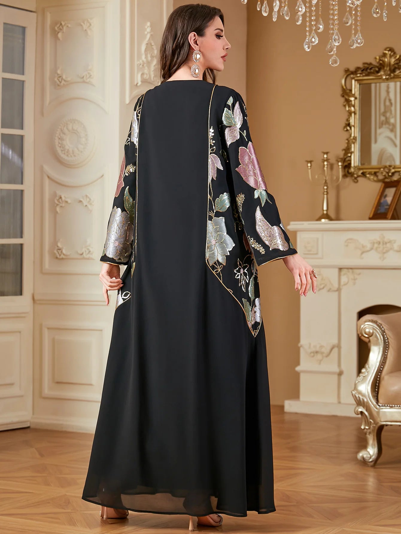 Uni Muslim Embroidery Petal Sleeve Dresses Women's Jalabiya Ramadan Moroccan Dubai Fashion Kebaya Casual Loose Abayas 2025.