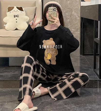 Spring and Autumn New Women's Cartoon Ins Style Pajamas Homewear Suit Girls Students Long-Sleeved Sweet Pajamas Loose Homewear.