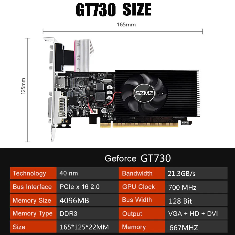 GT610/GT730 1/2/4GB Gaming Video Card Computer Graphics Card PCI-E X16 DDR3 HD+VGA+DVI placa de video GPU Display Cards for PC