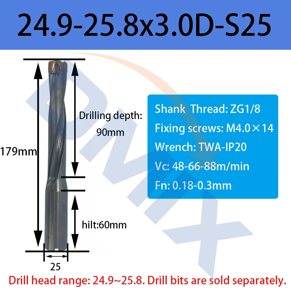 DMIX Crown Hochgeschwindigkeits-Bit 10–25,8 mm, 1,5–5D, gewalttätige Lochbearbeitung, Wende-Innenkühlung, Säbelzahnbohrer, Ersatz-U-Bohrer