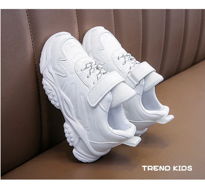 Children White Running Shoes Kids Fashion Sneakers PU Soft Breatheable Comfortable Boys Girls School Sports Shoes Size 26-37.