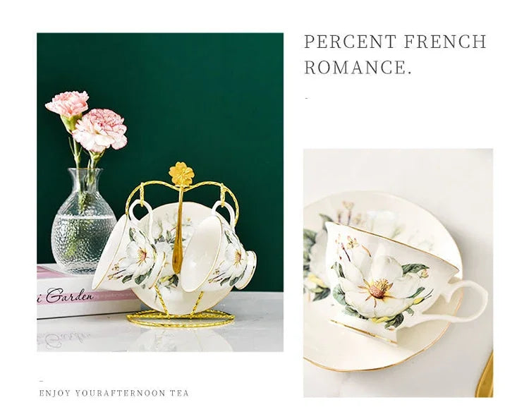 Tea Set Ceramic Coffee Cup Suit British Style High-Grade Bone China Golden edge Tea Cup And Saucer With A Spoon