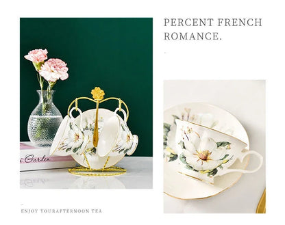 Tea Set Ceramic Coffee Cup Suit British Style High-Grade Bone China Golden edge Tea Cup And Saucer With A Spoon