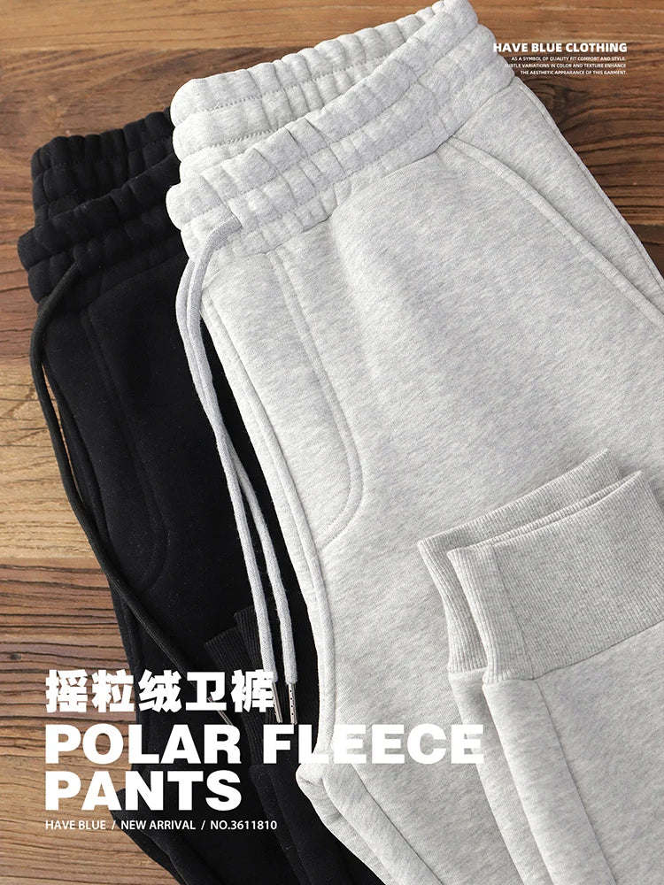 420G Heavyweight Fleece-Lined Sweatpants for Men, Lamb Wool Fleece, Warm Drawstring, Light Gray, Sports Casual Joggers, Winter.