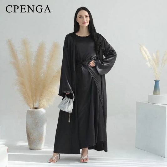 Middle Eastern 3-Piece Islamic Clothing Set for Women Ramadan Dubai Modest Abaya Muslim Hijab Dress 2025 Plain Turkey Kaftan.