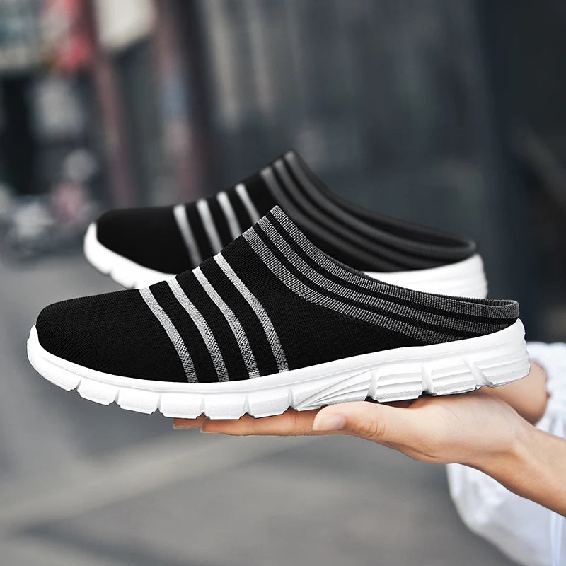 New large size men's casual sneakers fashion outdoor walking men's half slippers mesh surface breathable men's sneakers.