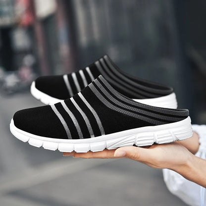 New large size men's casual sneakers fashion outdoor walking men's half slippers mesh surface breathable men's sneakers.