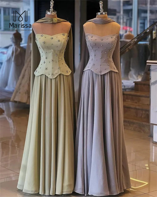 Marissa Ballkleider Maßgeschneidertes Partykleid für Hochzeit Kristallsatin Abendkleider D/Party A-Linie Tüllbänder mit Schultern.