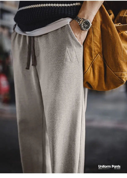 Maden Men's Men's Jogger Pants Embroidered Straight-Leg Sweatpants Elastic Waist Cuffed Casual Training Trousers for Fall Winter.