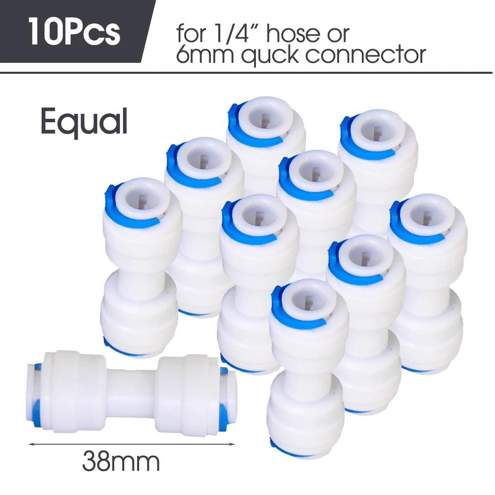 White 6mm PE Tube Quick Connector 1/4" Tubeing Quick Release Fittings for Home Water Purifier Garden Hose Watering System Joints