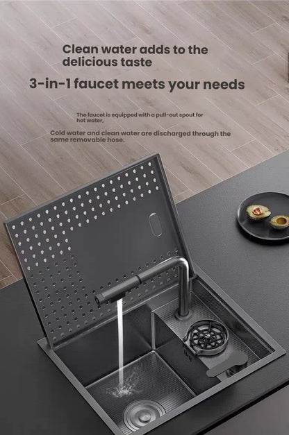 Household Small Hidden Kitchen Sink Stainless Steel Bar Wash Vegetable Basin With Cover Plate and Cup Washer Mini Single Slot