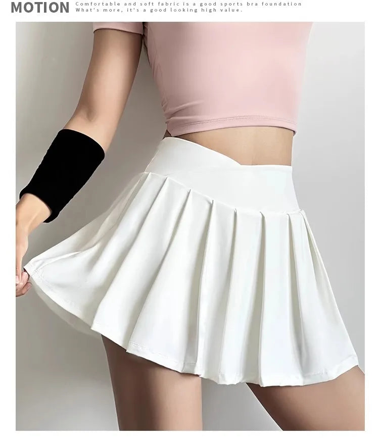 Sports Short Skirt Women's Summer Anti Glare Yoga Pants Fitness Clothes Quick Drying Breathable High Waist Pleated Tennis Skirt.