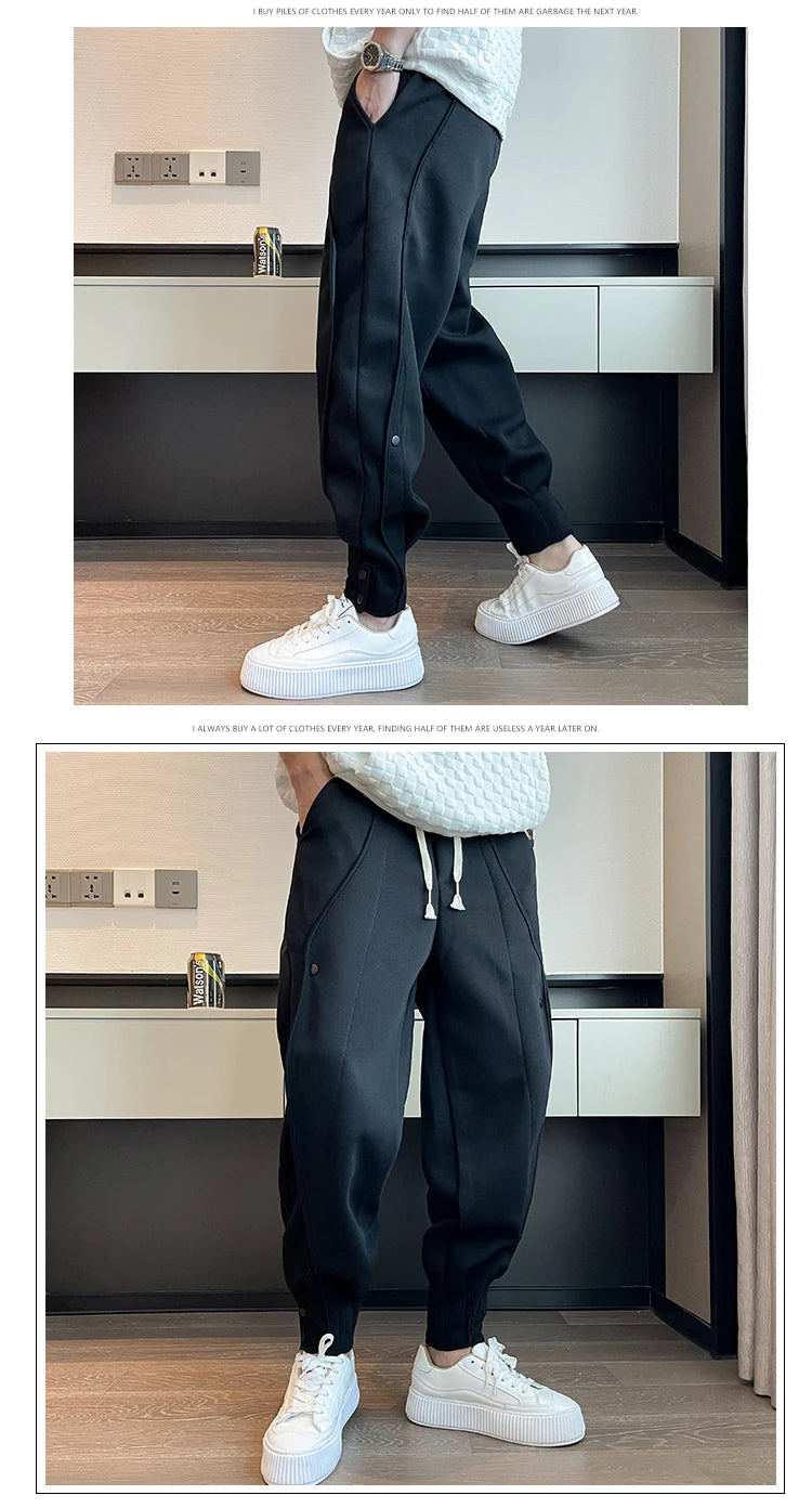Spring Autumn Casual Joker Harlan Pants Sports Bundle Leg Waist Pants Streetwear Fashion Men Black White Grey Elastic Trousers