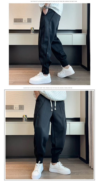 Spring Autumn Casual Joker Harlan Pants Sports Bundle Leg Waist Pants Streetwear Fashion Men Black White Grey Elastic Trousers