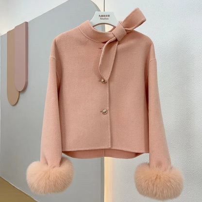 Woll mantel Damen neue Winter Natur fuchs Pelz Manschette Outwear Damen mantel Kaschmir Wolle Wolle Frauen Luxus jacke.