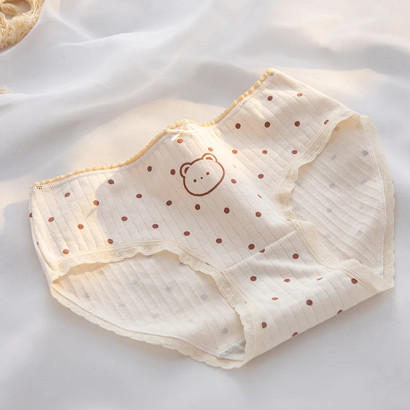 5Pcs/Set M-XL Women's Panties Cotton Underwear Cute Cartoon Bear Girl Briefs Mid Waist Underpants Breathable Panty Sexy Lingerie.
