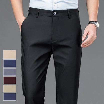 Male Pants Stretch Solid Black Smart Casual Men's Trousers Office Quick Dry Suit Pants New Spring Autumn Korean Straight Pants.