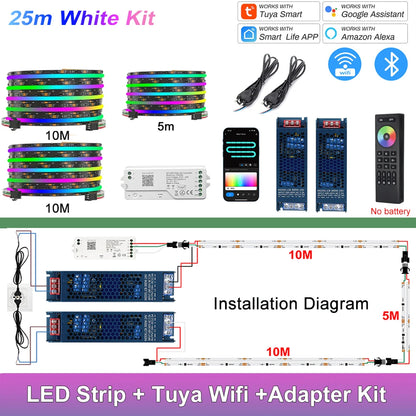 1-25M RGB Addressable COB LED Strip Light 24V WS2811 Pixel LED Strip Tuya WiFi RGBIC LED Ribbon Light Kit For TV Room decoration