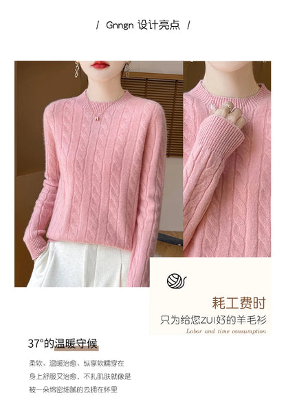 Frauen 100% Merino Wolle Verdickung Pullover Oansatz Gestrickte Twisted Pullover Herbst Winter Kaschmir Langarm Kleidung Basis Tops