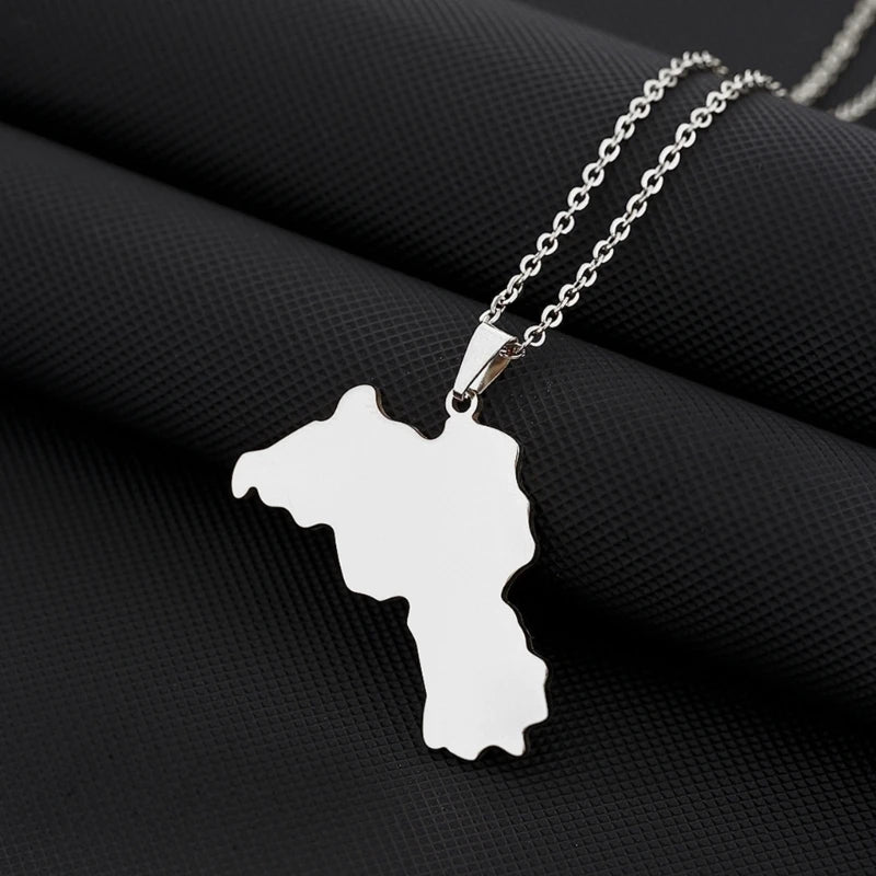 Stainless Steel Kurdistan Map Pendant Necklace for Couple Ethnic Jewelry Valentines Women Men Unisex Charm Gift.