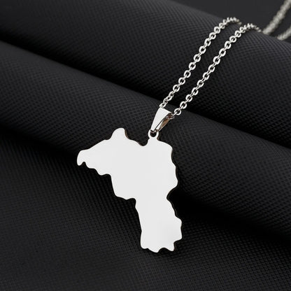 Stainless Steel Kurdistan Map Pendant Necklace for Couple Ethnic Jewelry Valentines Women Men Unisex Charm Gift.
