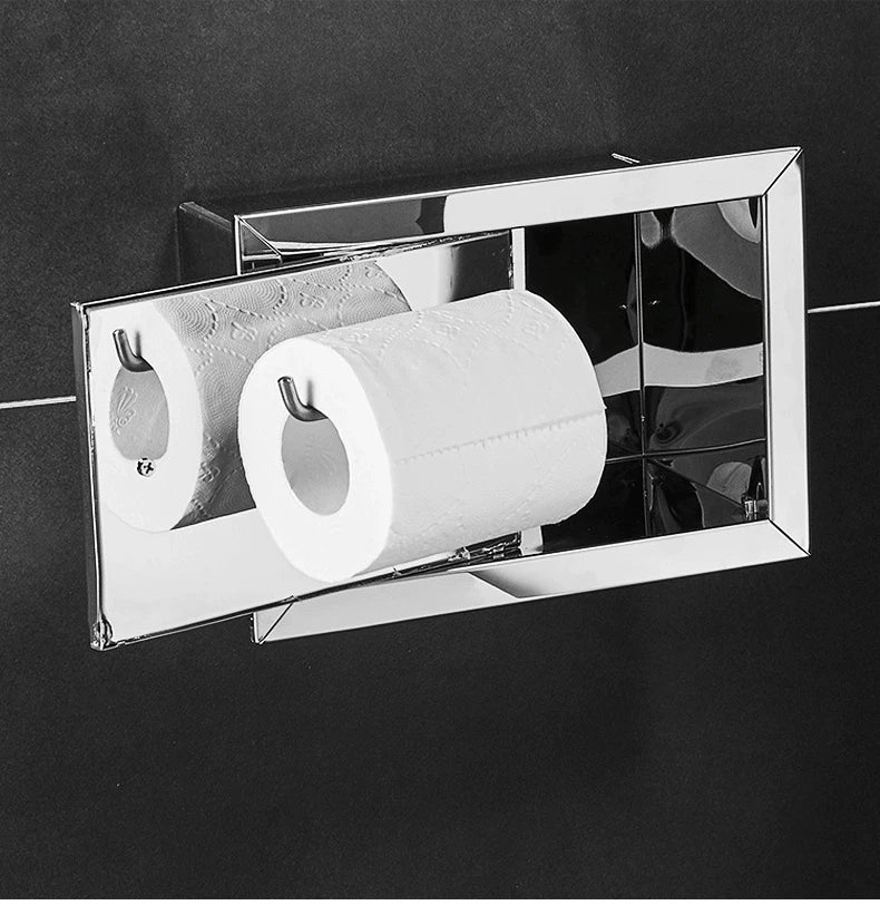 Einbau-Toilettenpapierrollenhalter in Mattschwarz, Aufbewahrungsbox für Seidenpapier aus Edelstahl für Badezimmer, Küche